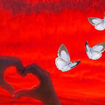 heart with 3 white butterflies