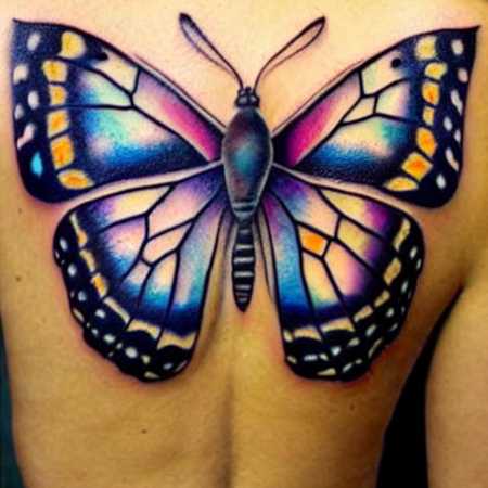 large colorful butterfly tattoo on back