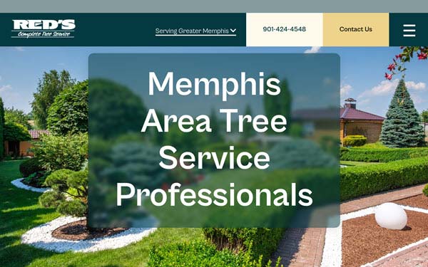 memphis tree service | Gardens with Wings Homepage hero banner for Memphis Area Tree Service Professionals; shows a landscaped garden with trees, overlaid by a translucent panel reading'Memphis Area Tree Service Professionals'.